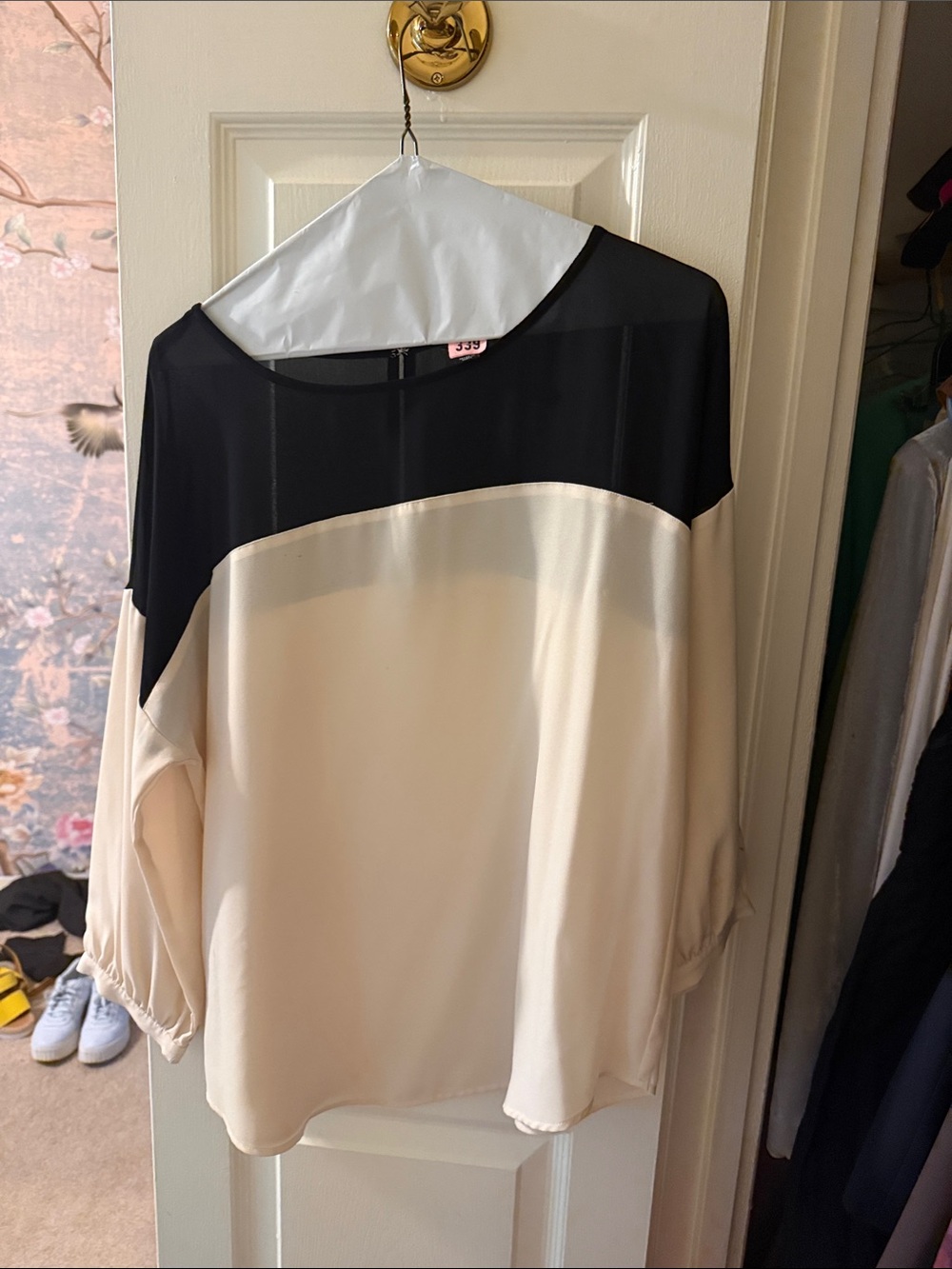 Ann Taylor Black and Cream Colorblock Tunic Top
